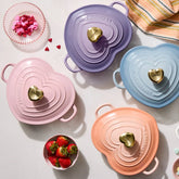 Shallow Heart Cocotte with Light Gold Heart Knob